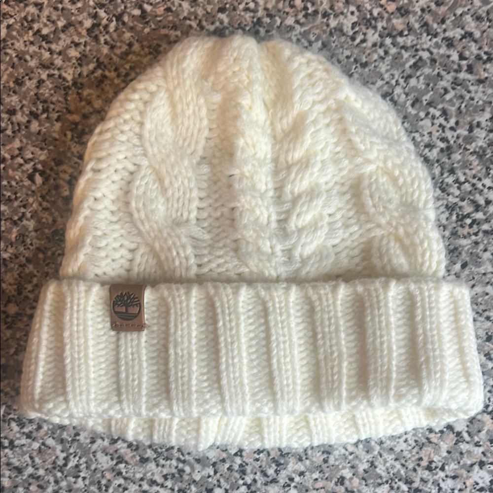 Timberland White Cable Knit Beanie
